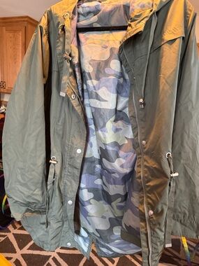 Time and Tru Olive Green Hooded Field Jacket with Camo Lining